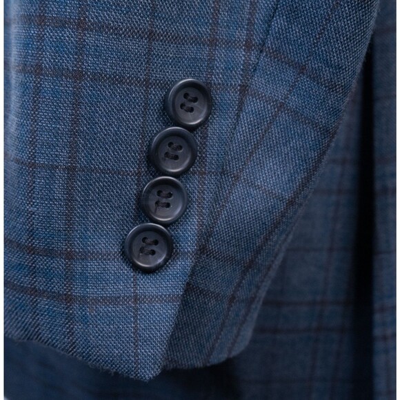 PRONTO UOMO Men Blazer 54L/S WOOL Blue Sport Coat Two Button Casual Jacket Plaid - Picture 7 of 13